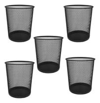 Kit 5 Cestos de Lixo Telados De Metal 10 Litros Preta