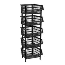 Kit 5 Cestos Expositor Empilhável Pequeno Preto 26x34,5x44