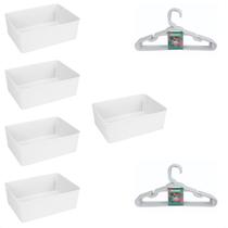 Kit 5 Cestos Multiuso Decorativo E 10 Cabides Infantis