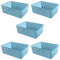 Kit 5 Cestos Multiuso Organizador Empilhável Gaveta 19x14x6