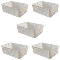 Kit 5 Cestos Multiuso Organizador Empilhável Gaveta 19x14x6