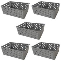 Kit 5 Cestos Multiuso Organizador Empilhável Gaveta 19x14x6