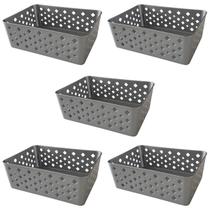 Kit 5 Cestos Multiuso Organizador Empilhável Gaveta 19x14x6