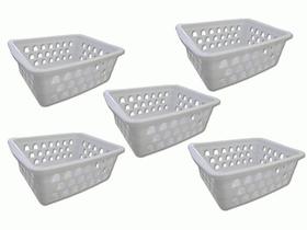 Kit 5 Cestos Multiuso Pequeno Branco 12X6X16Cm Pp Uninjet