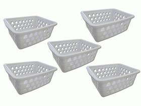 Kit 5 Cestos Multiuso Pequeno Branco 12x6x16cm PP Uninjet