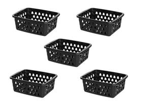 Kit 5 Cestos Multiuso Pequeno Preto 12X6X16Cm Pp Uninjet