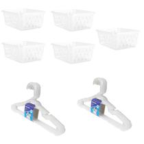 Kit 5 Cestos Organizador Médio 20x15,5x6,5cm + 10 Cabides Transparente Infantil Kit 5 Cestos Organizador Médio 20x15,5x6,5cm + 10 Cabides Transparente Infantil