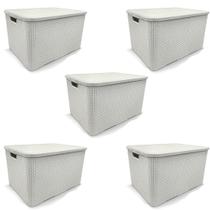 Kit 5 Cestos Organizador Rattan 7 Litros Branco Arqplast Kit 5 Cestos Organizador Rattan 7 Litros Branco Arqplast