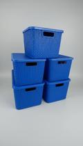Kit 5 Cestos Organizadores Rattan 7 Litros Azul