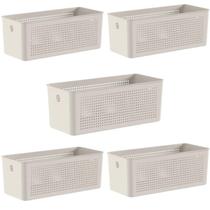 Kit 5 Cestos Organizadores Retangulares com Alças 6,6L Bege Flow Lavanderia Closet Banheiro Kit 5 Cestos Organizadores Retangulares com Alças 6,6L Bege Flow Lavanderia Closet Banheiro