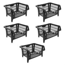 Kit 5 Cestos Plásticos Expositor Preto 44,5X20,5X35Cm