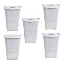 Kit 5 Cestos Rattan Grande C/ Tampa Basculada Branco-Arqplast Kit 5 Cestos Rattan Grande C/ Tampa Basculada Branco-Arqplast