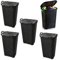 Kit 5 Cestos Rattan Grande C/ Tampa Basculada Preto 25665 Arqplast