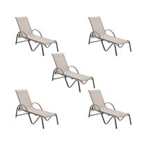 Kit 5 Chaise Búzios Amêndoa Alumínio Tela Bege