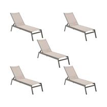 Kit 5 Chaise Itaguá Amêndoa Alumínio Tela Bege