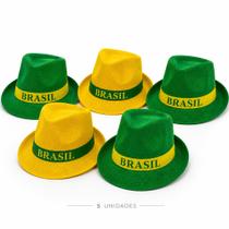 Kit 5 Chapeu Verde E Amarelo Malandrinho Panama Tema Brasil Futebol Copa