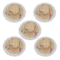 Kit 5 Chapéus Trança De Palha Mocinha Festa Junina Amarelo