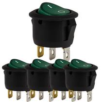 Kit 5 chave gang.3polos redonda 6a on-off verde