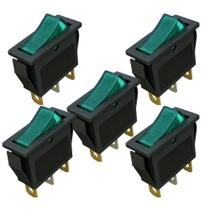 Kit 5 chave gangorra on/off 3polos iluminada verde 15a 250v Kit 5 chave gangorra on/off 3polos iluminada verde 15a 250v