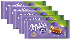 kit 5 Chocolate Ao Leite Com Avelãs Milka Pacote 100g