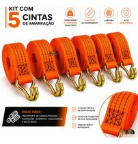 Kit 5 Cinta Amarração Carga 5 Toneladas 8m 50mm Gancho J Kit 5 Cinta Amarração Carga 5 Toneladas 8m 50mm Gancho J