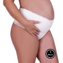 Kit 5 Cinta de Algodão com Detalhe em Renda Calcinha Cós Alto Gestante Karen - c3 KAREN