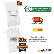 Kit 5 Cj Interruptor Simples + 20 Tomada 10A 4X2 Doha Branco