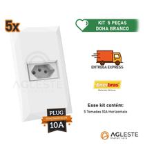 Kit 5 Cj Tomada 10A Horizontal 4X2 - Enerbras Doha Branco Kit 5 Cj Tomada 10A Horizontal 4X2 - Enerbras Doha Branco