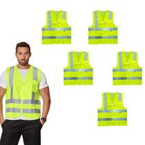 Kit 5 Colete Brascamp Com Bolso EPI NR06 Faixa Refletiva Fluorescente Alta Visibilidade Para Obra Logística Sinalização Kit 5 Colete Brascamp Com Bolso EPI NR06 Faixa Refletiva Fluorescente Alta Visibilidade Para Obra Logística Sinalização