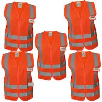 Kit 5 Coletes Refletivos Blusão Laranja com Bolso M - Imbat