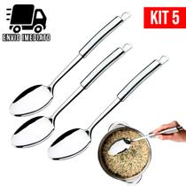 Kit 5 Colher de Arroz Aço Inoxidável Grande Luxo Utensílios para Cozinha Prime Multiuso Kit 5 Colher de Arroz Aço Inoxidável Grande Luxo Utensílios para Cozinha Prime Multiuso