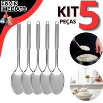 Kit 5 Colher De Arroz Grande 34cm Aço 100 Inox Colher De Mesa Prática Utensilio De Cozinha