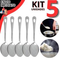 Kit 5 Colher De Arroz Grande Aço Inox 25cm Utensílio Para Servir Arroz Cozinha Lanchonete Restaurante
