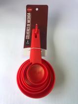 Kit 5 Colheres de Medidas em Plastico Vermelho Clink