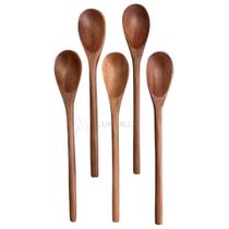 Kit 5 Colheres de Pau Mingau Salada Talher para Servir 26cm Madeira Jogo Conjunto