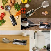 Kit 5 Colheres Em Aço Inox Com Cabo de Plástico Preto Thika