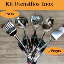 Kit 5 Colheres Inox Utensílios Inox Colher de Arroz Concha Espátula Escumadeira