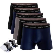 Kit 5 Com Cuecas Boxer Masculinas Adulto Box + 6 Meias Original