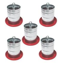 Kit 5 Comedouros Aves 5kg Suspenso Galvanizado Prato Plástico com Regulagem Altura