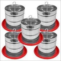 Kit 5 Comedouros Tubular 10kg p/ Frango Aves Galinha Faisão