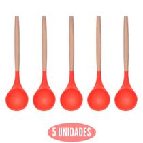 Kit 5 Concha Silicone Feijão Vermelho Resistente Cabo Bambu - UNIVENDAS