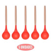 Kit 5 Concha Silicone Feijão Vermelho Resistente Cabo Bambu Kit 5 Concha Silicone Feijão Vermelho Resistente Cabo Bambu