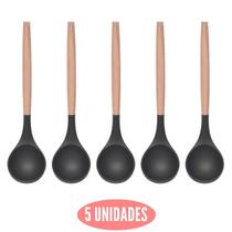 Kit 5 Conchas Silicone Feijão Preto Cabo Bambu Não Arranha Kit 5 Conchas Silicone Feijão Preto Cabo Bambu Não Arranha