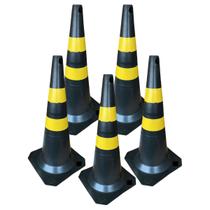 Kit 5 Cone de Sinalização 75cm para Trânsito Estacionamento EPI Segurança Preto e Amarelo