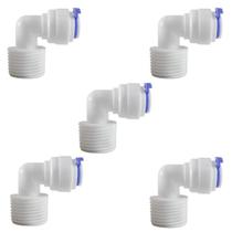 Kit 5 Conector Cotovelo 90 Longo Engate Rápido 1/2" x 3/8" Alta Resistência