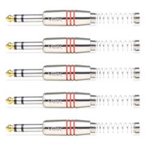 Kit 5 Conector Plug P10 Stereo Voik PRTS-P10 Com Mola Prata