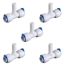 Kit 5 Conector União T Engate Rápido Pino 1/4" x 1/4" x 1/4" para Mangueira Alta Resistência