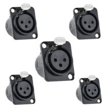 Kit 5 Conectores XLR 3 Vias Para Painel E Caixa De Som