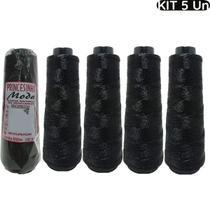Kit 5 Cones Princesinha Moda Fina Preta 500m Incomfio Linha para Tranças, Boc Braids e Crochê