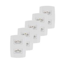 Kit 5 Conjunto 2 Tomadas Branca Monobloco 2P+T 10A 250V 4x2